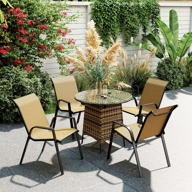 Outsunny Four-Piece Stacking Rattan Garden Seat Set - Khaki