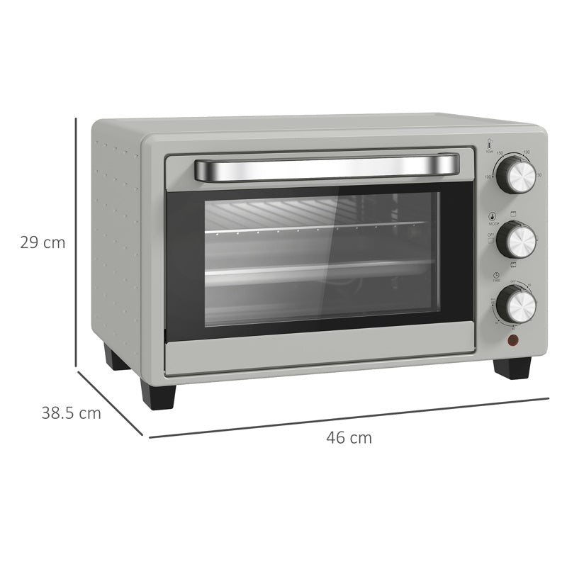 HOMCOM 21L Mini Countertop Oven, 100°C-230°C Adjustable Temp - Silver Tone