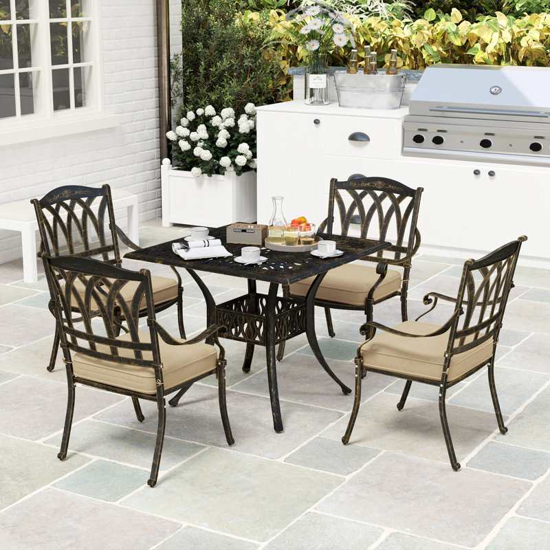 Outsunny Five-Piece Cast Aluminium Garden Dining Set - Bronze Tone