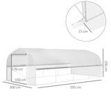 Outsunny 6 x 3 x 2m Walk-in Polytunnel Greenhouse, Zipped Roll Up Sidewalls, Mesh Door, 8 Mesh Windows, Tunnel Warm House Tent with PE Cover, Complimentary Plant Labels and Gloves, White