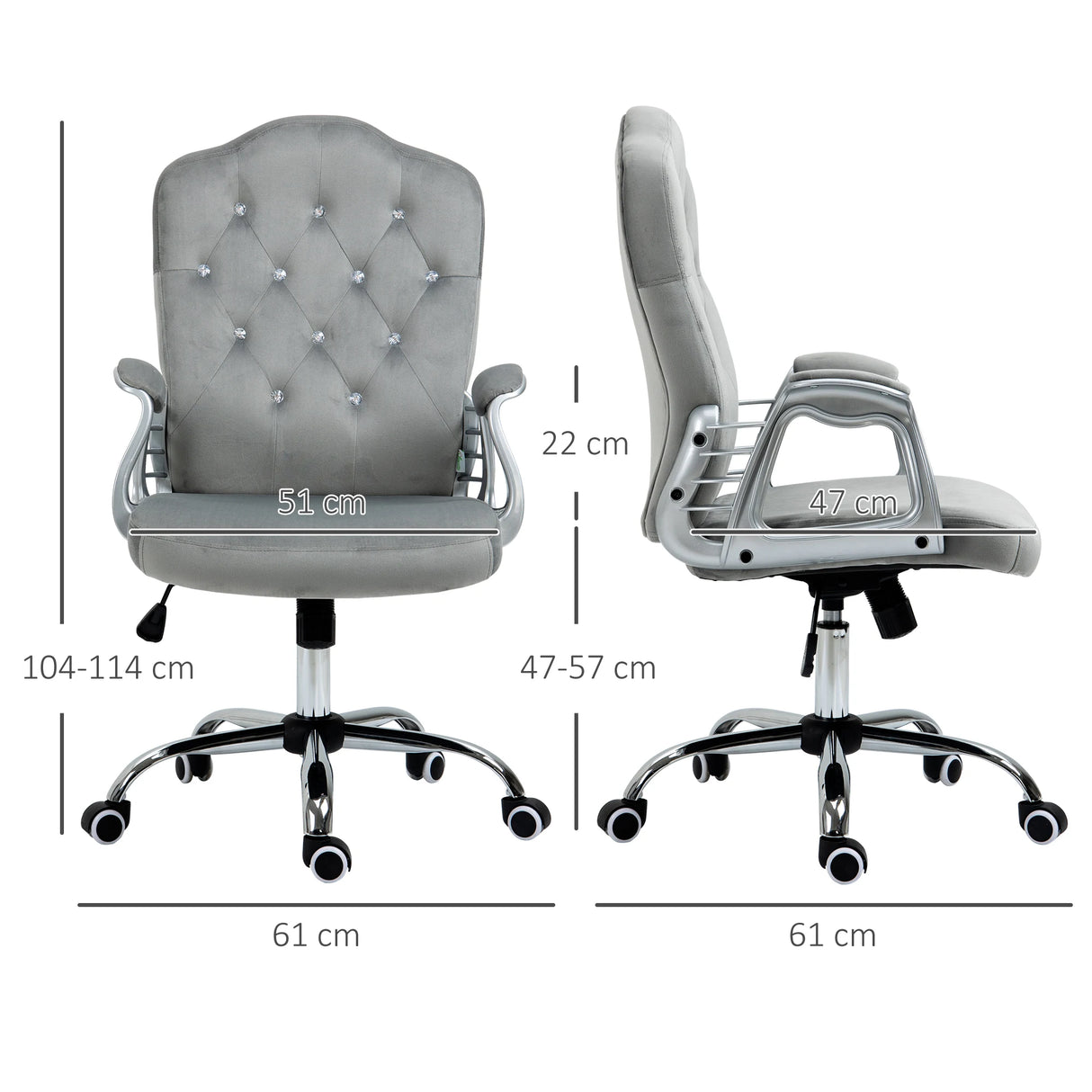 Vinsetto Velvet-Feel Work Chair, with Diamante Back - Grey