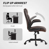 HOMCOM Faux Leather Office Chair. with Flip-Up Armrests - Brown