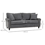 HOMCOM 196cm 3 Seater Sofa, Fabric Sofa with Rubber Wood Legs, Nailhead Trim, 2 Pillows, Small Upholstered Couch Settee for Living Room, Guest Room, Grey