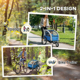 HOMCOM 2 Seat Bike Trailer with 5 Point Harness, Baby Bike Stroller with Safety Flag, Reflectors, for 18+ Months, Blue