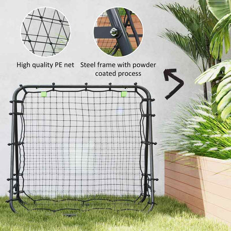 HOMCOM Double Sided Football Rebounder Net, Football Rebound Goal with Five Adjustable Angles, Black