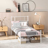 HOMCOM Single Bed Frame, Metal Bed Base with Headboard and Footboard, Metal Slat Support and 31cm Underbed Storage Space