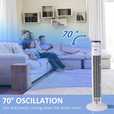 HOMCOM 38'' Freestanding Tower Fan, 3 Speed 3 Mode, 12h Timer, 70 Degree Oscillation, LED Panel, 5M Remote Controller, White