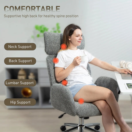 HOMCOM Office Chair with Adjustable Headrest, Spring Pack, Curved Line, Boucle Fabric - Charcoal Grey