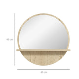 kleankin 45cm Round Home Mirror, with Shelf - Natural Wood Effect