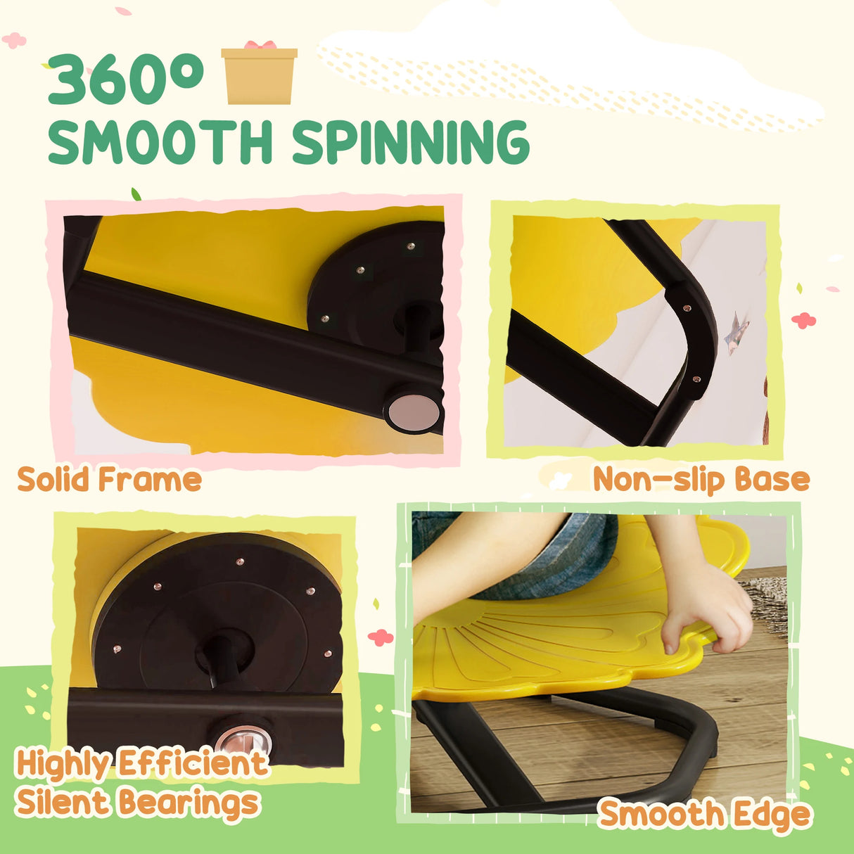 AIYAPLAY Flower-Shaped Sensory Spinning Chair with Non-Slip Base for Balance/Coordination, Yellow