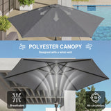 Outsunny 2.6 m Garden Parasol Umbrella with Aluminium Pole, Outdoor Patio Umbrella with Tilt and Crank, Vent, Grey