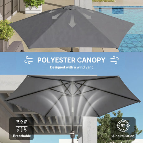 Outsunny 2.6 m Garden Parasol Umbrella with Aluminium Pole, Outdoor Patio Umbrella with Tilt and Crank, Vent, Grey
