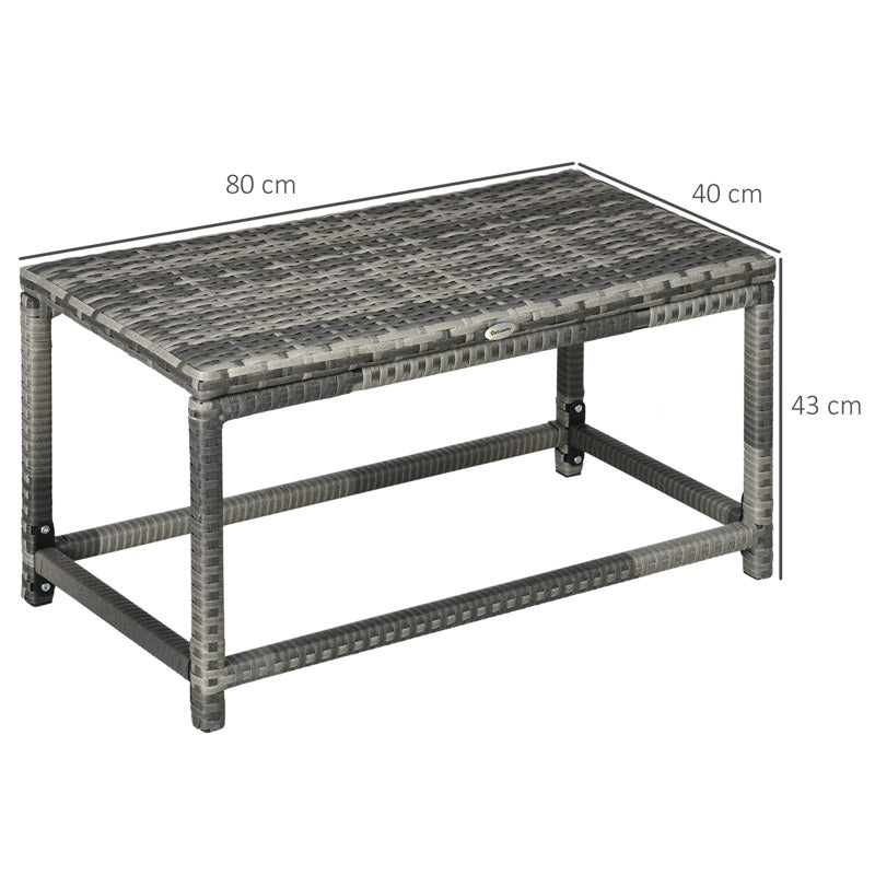 Outsunny Outdoor Coffee Table, Garden PE Rattan Side Table with Plastic Board Under the Full Woven Table Top and Rectangular Frame for Patio, Balcony, Mixed Grey