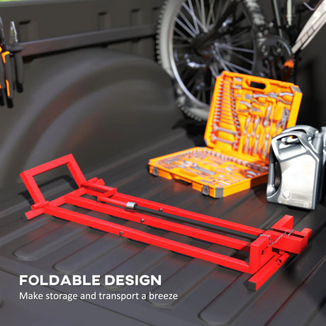 HOMCOM 400 kg Foldable Ride-On Mower Jack Lift, Adjustable Steel Lifting Device, for Lawn Mower, ATV, Red