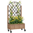 Outsunny Wooden Planter, with Metal Trellis - Brown/Black