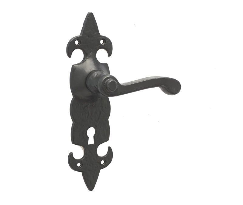 Fleur De Lys Suite Door Handle on lockplate Black