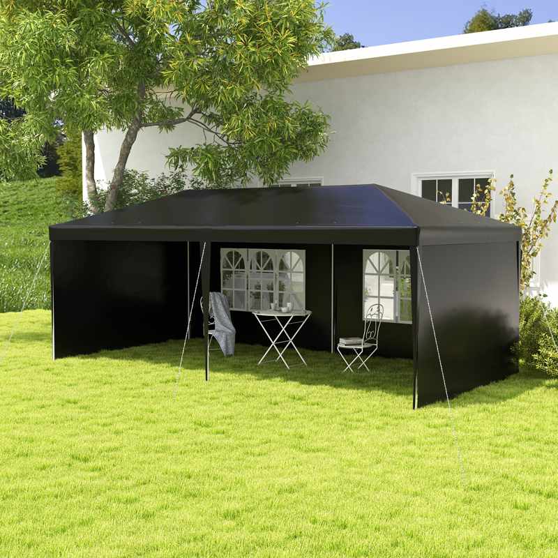 Outsunny 6 x 3 m Party Tent Gazebo Marquee Outdoor Patio Canopy Shelter with Windows and Side Panels Black