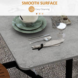 HOMCOM Mobile Drop Leaf Table, Folding Dining Table with 6 Wheels & Brakes, Kitchen Table for Small Spaces, Grey Marble Effect