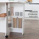 HOMCOM Folding Dining Table, Drop Leaf Table with 2-Tier Shelves, Rolling Casters, for Small Spaces, Kitchen, White