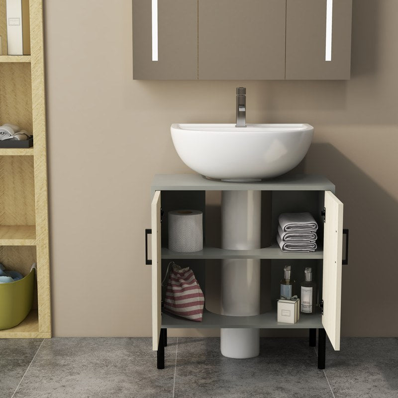 kleankin Under Sink Cabinet, Bathroom Vanity Unit, Storage Cupboard with Double Doors and Storage Shelves, 60x30x60cm, Natural