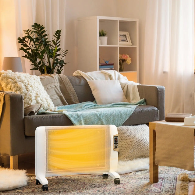 HOMCOM Mica Electric Space Heater, Portable Heater for Home with 2 Heat Settings, Living Room, Study, Garage, Adjustable Temperature 18-30C, 1000W/2000W, White