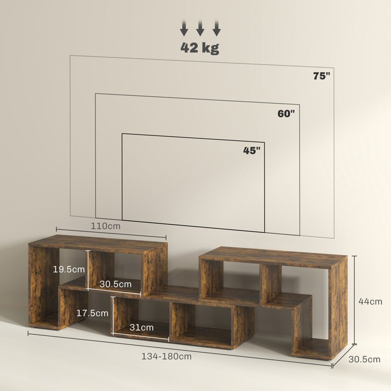 HOMCOM TV Stand for TVs up to 75 Inches, Free Combination TV Unit with Storage Shelves, Extendable Entertainment Centre for Living Room, Rustic Brown