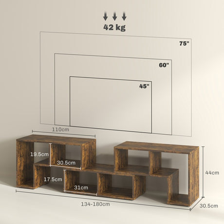 HOMCOM TV Stand for TVs up to 75 Inches, Free Combination TV Unit with Storage Shelves, Extendable Entertainment Centre for Living Room, Rustic Brown