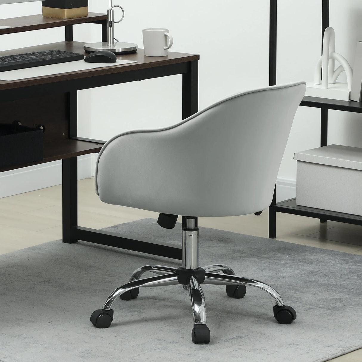 HOMCOM 46-56 cm Velvet-feel Office Chair - Grey