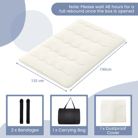 Japanese Floor Mattress with Washable Cover and Carry Bag-Beige-Double Size