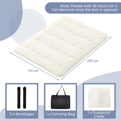 Japanese Floor Mattress with Washable Cover and Carry Bag-Beige-King Size