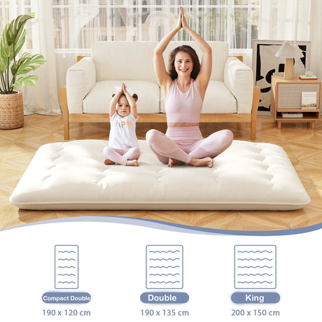 Japanese Floor Mattress with Washable Cover and Carry Bag-Beige-King Size