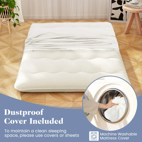 Japanese Floor Mattress with Washable Cover and Carry Bag-Beige-Double Size
