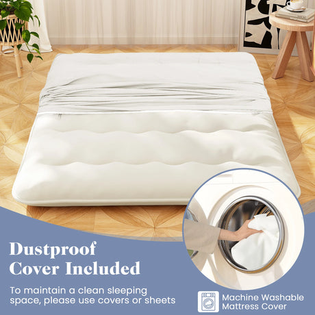 Japanese Floor Mattress with Washable Cover and Carry Bag-Beige-King Size