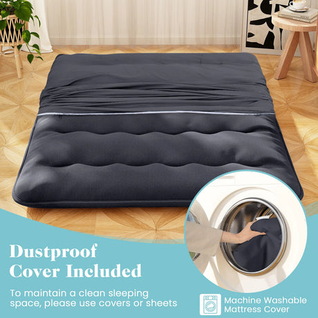 Japanese Floor Mattress with Washable Cover and Carry Bag-Black-King Size