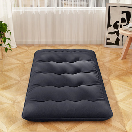 Japanese Floor Mattress with Washable Cover and Carry Bag-Black-Compact Double