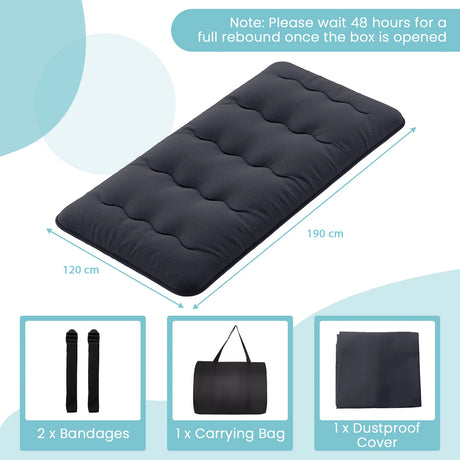 Japanese Floor Mattress with Washable Cover and Carry Bag-Black-Compact Double