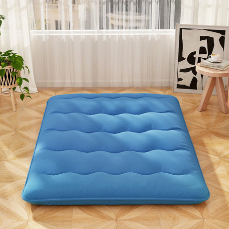 Japanese Floor Mattress with Washable Cover and Carry Bag-Blue-Double Size
