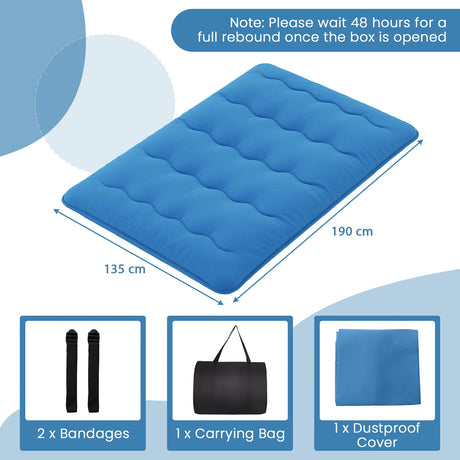 Japanese Floor Mattress with Washable Cover and Carry Bag-Blue-Double Size