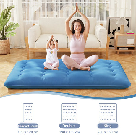 Japanese Floor Mattress with Washable Cover and Carry Bag-Blue-Double Size