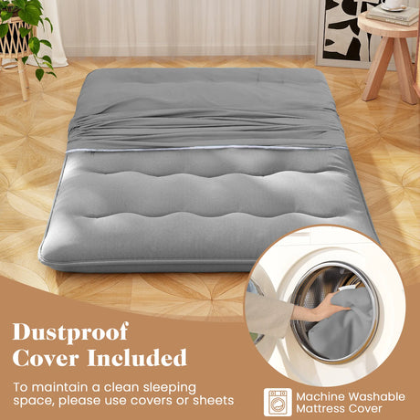 Japanese Floor Mattress with Washable Cover and Carry Bag-Grey-Double Size