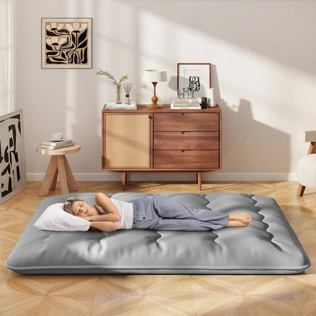 Japanese Floor Mattress with Washable Cover and Carry Bag-Grey-King Size