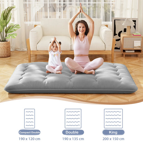 Japanese Floor Mattress with Washable Cover and Carry Bag-Grey-King Size