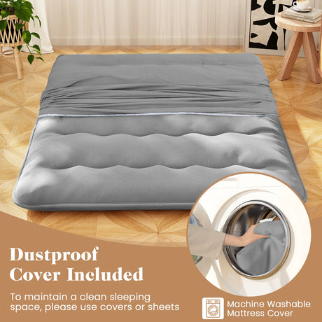 Japanese Floor Mattress with Washable Cover and Carry Bag-Grey-King Size