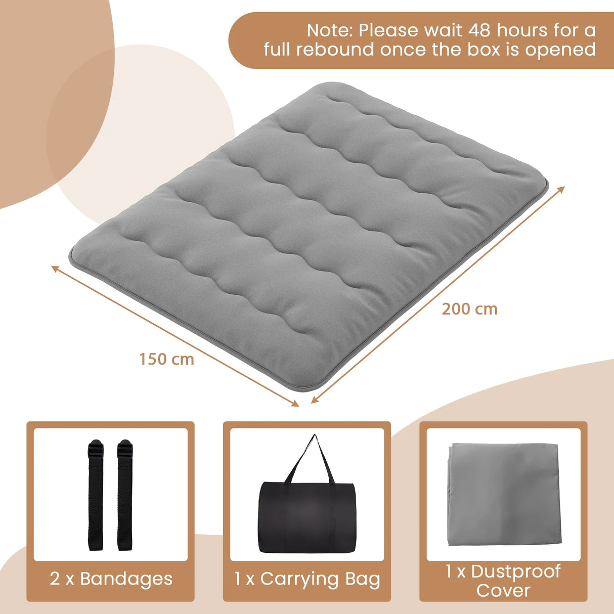 Japanese Floor Mattress with Washable Cover and Carry Bag-Grey-King Size