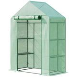 Outsunny Walk In Greenhouse for Outdoor, Portable Gardening Plant Grow House with 2 Tier Shelf, Roll-Up Zippered Door, PE Cover, 141 x 72 x 191cm, Green