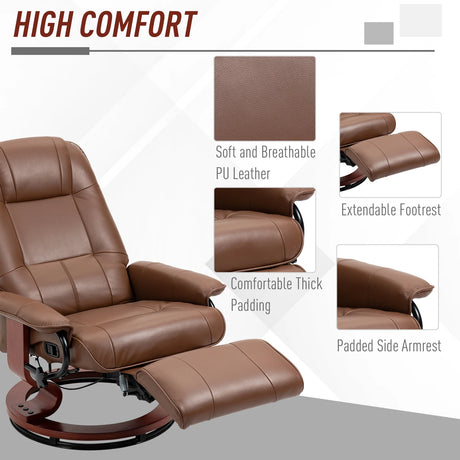 HOMCOM Faux Leather Armchair, with 145 Reclining Back and Footrest - Brown