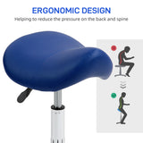 HOMCOM Saddle Stool, Height Adjustable Salon Chair for Massage Spa, Faux Leather, Dark Blue