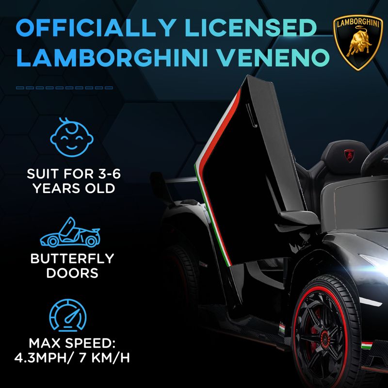 HOMCOM Lamborghini Veneno Licensed Electric Ride-On Car, with Remote, Music, Horn - Black