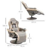 HOMCOM Manual Recliner Armchair PU Leather Lounge Chair w/ Adjustable Leg Rest, 135 Reclining Function, 360 Swivel, Grey