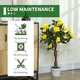 Outsunny Set of 2 Artificial Plants White Rose Floral in Pot, Fake Plants for Home Indoor Decor, 90cm, Yellow